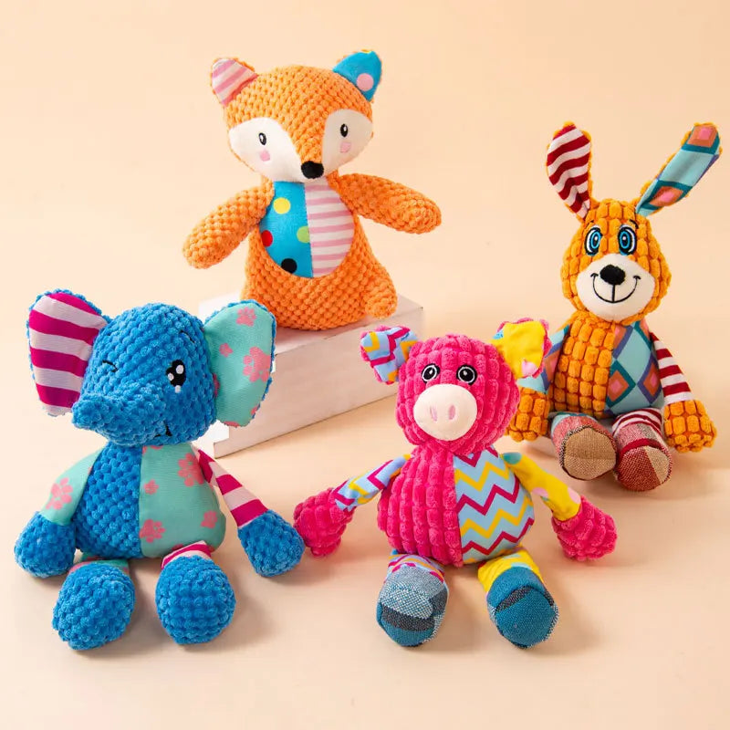 Dog Animal Themed Plush Cat Toy Squeaky Chew Sound Stuffed Interactive Molar Toys for Indoor Cats Puppy Kitten
