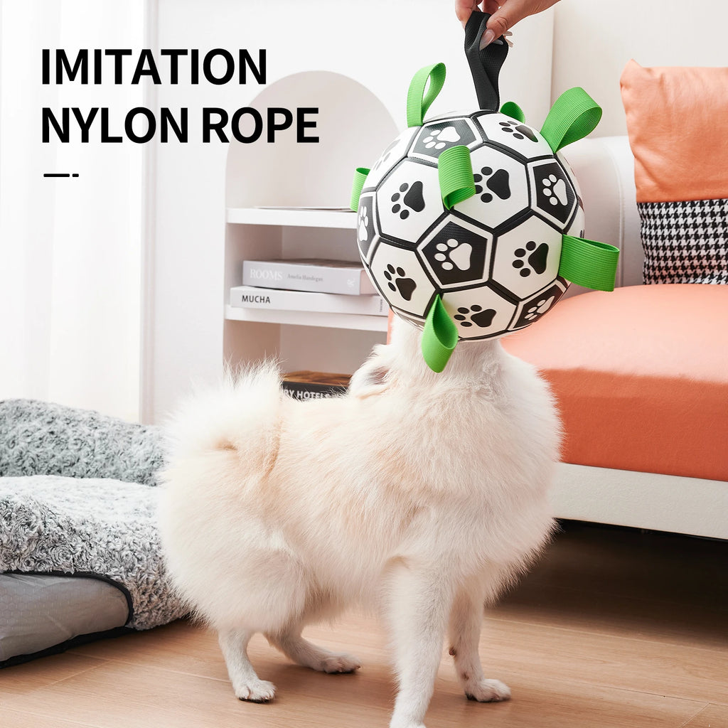 Dog Toys Soccer Ball with Straps, Interactive Dog Toys for Tug of War, Puppy Birthday Gifts, Dog Tug Toy, Dog Water Toy, Durable