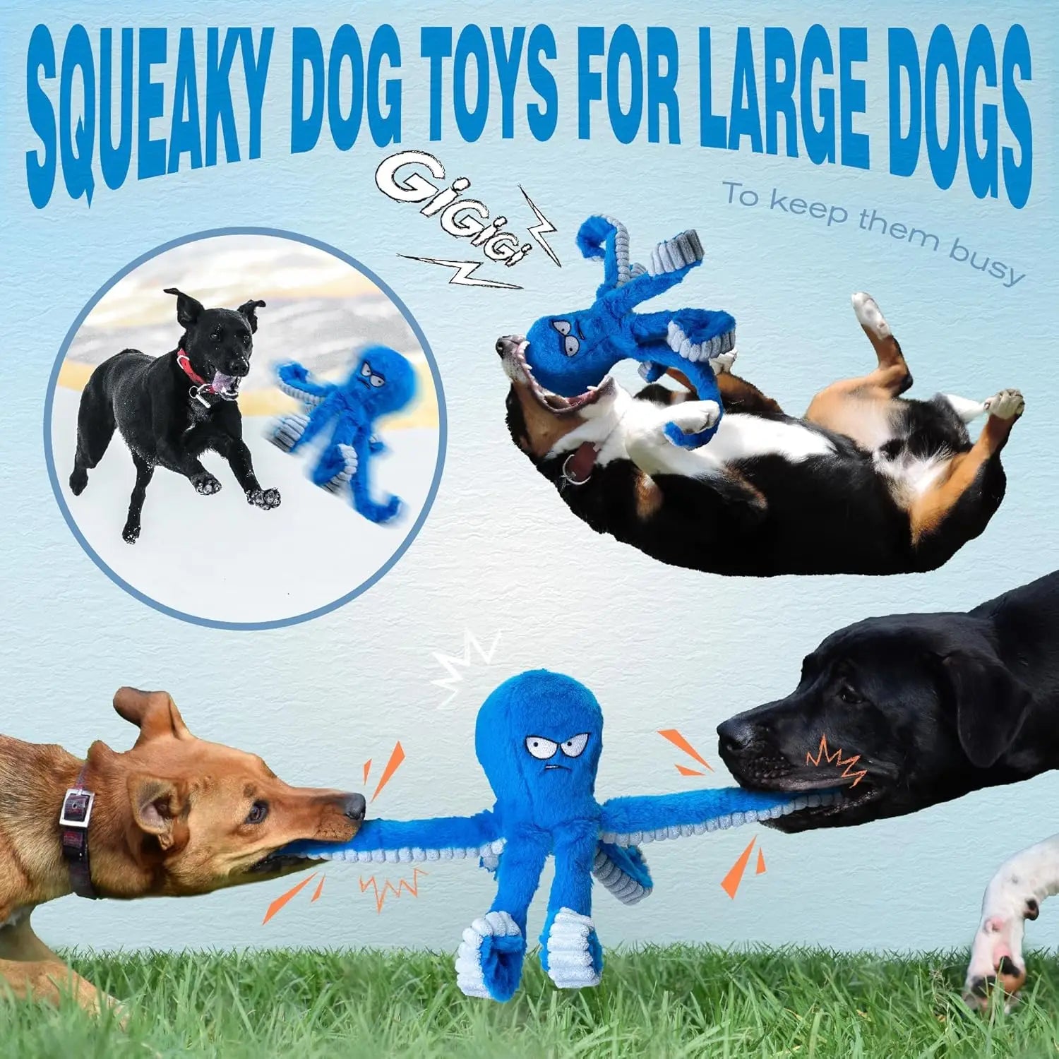 Stuffed Tough Dog Chew Toys Large Dog Toys to Keep Them Busy Interactive Squeaky Toys Tug of War Crinkle Puppy Dog Toy