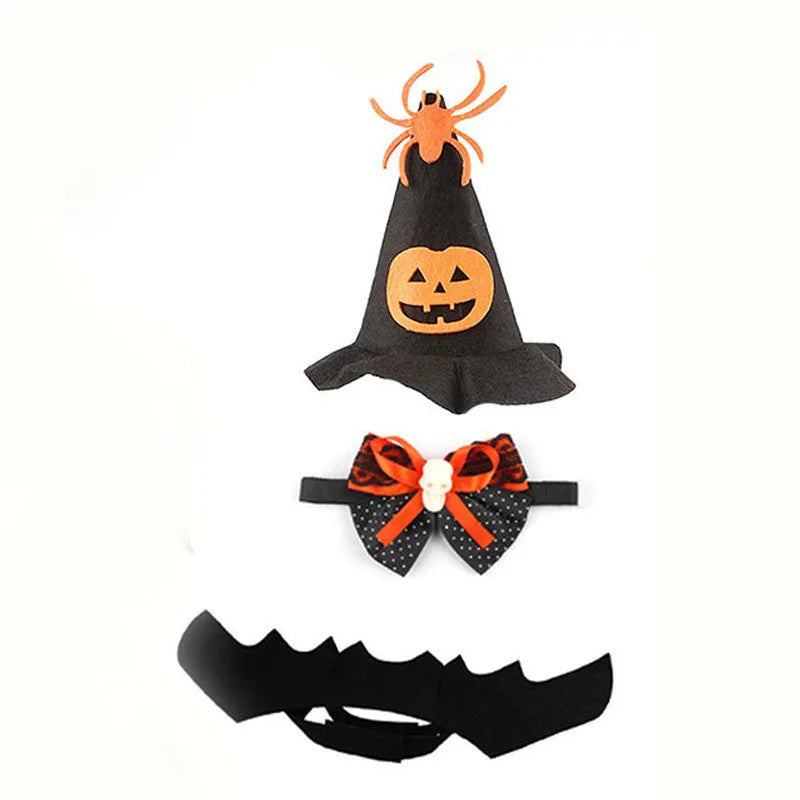 Cat Halloween Costume Bat Wings Hat Necklace Pet Apparel Party Dress Up Accessories for Cat Small Dogs Puppy Kitty Kitten Suit