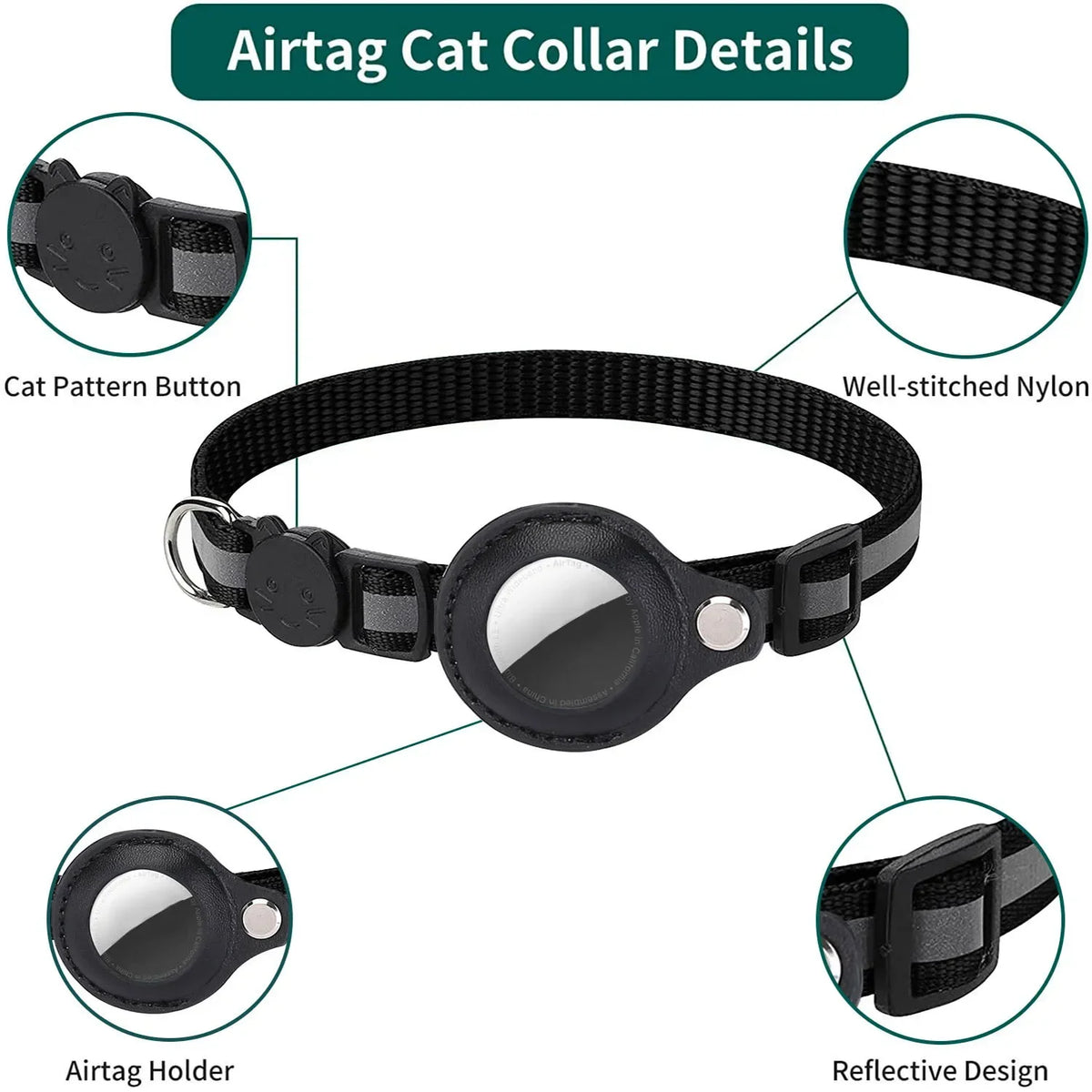 Cat Collar with Detachable AirTag Holder