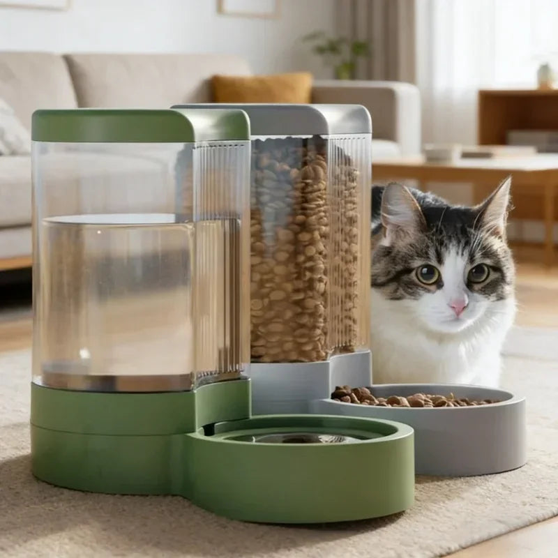 4L Large Capacity Automatic Pet Feeder Waterer Combo Cat Dog Bowl Plastic Feeding Dish Household Indoor Pet Feeding Supplies