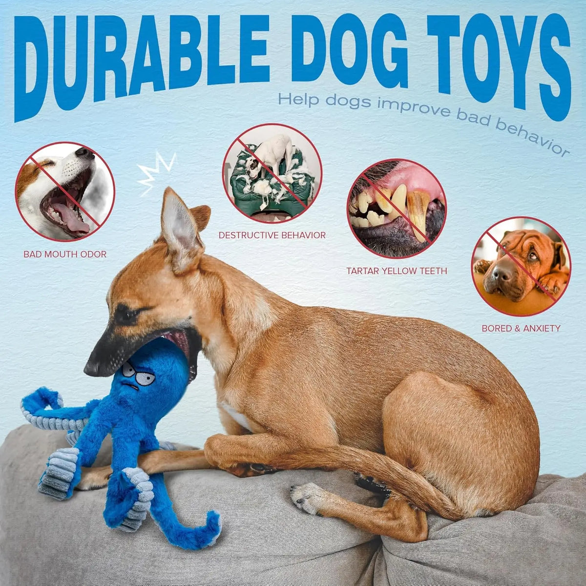 Stuffed Tough Dog Chew Toys Large Dog Toys to Keep Them Busy Interactive Squeaky Toys Tug of War Crinkle Puppy Dog Toy