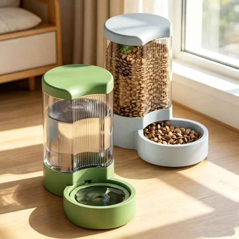 4L Large Capacity Automatic Pet Feeder Waterer Combo Cat Dog Bowl Plastic Feeding Dish Household Indoor Pet Feeding Supplies